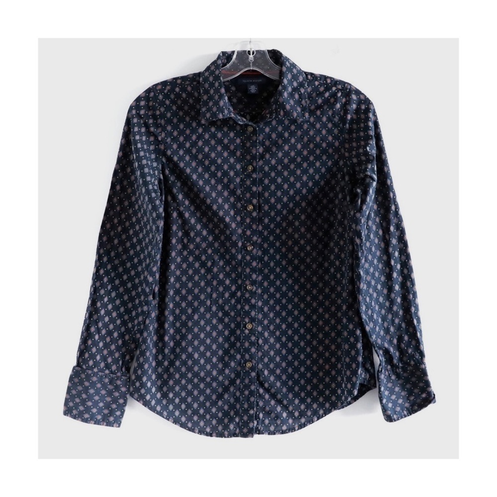 Tommy Hilfiger geometric print button down shirt black dark blue cotton top S
